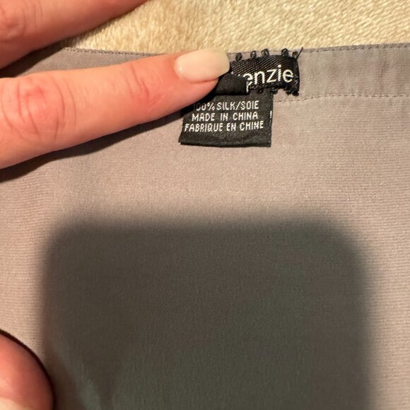 Kensie Silk Blouse Top SIlver Size 12 L - Picture 6 of 11